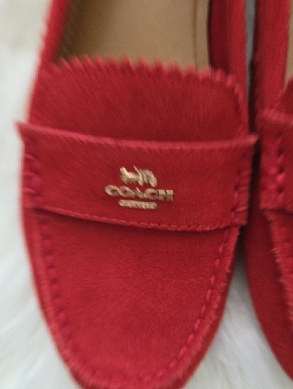 COACH Red Suede Women's Penny Loafers with Gold Logo - Picture 5 of 5